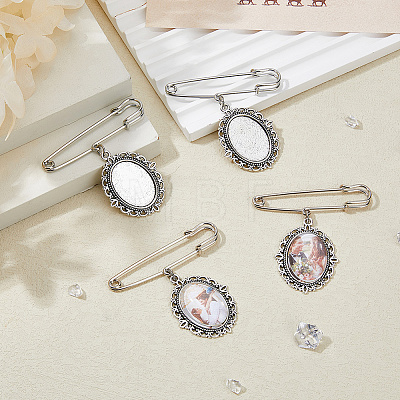 Alloy Oval Tray Brooch Base Settings JEWB-DC00007-1