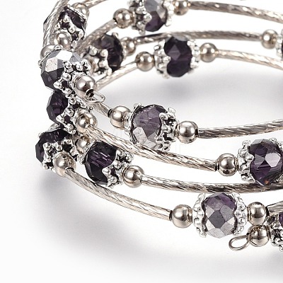 Five Loops Faceted Glass Wrap Bracelets BJEW-JB04135-01-1