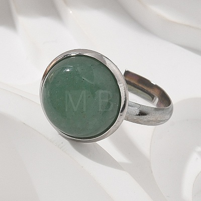 Half Round Natural Green Aventurine Finger Rings RJEW-M062-01P-21-1