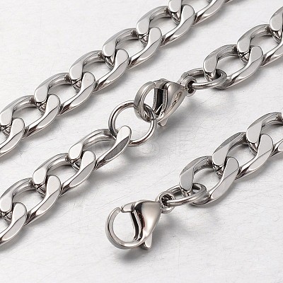 304 Stainless Steel Curb Chain Necklaces and Bracelets Sets SJEW-L379-09P-1