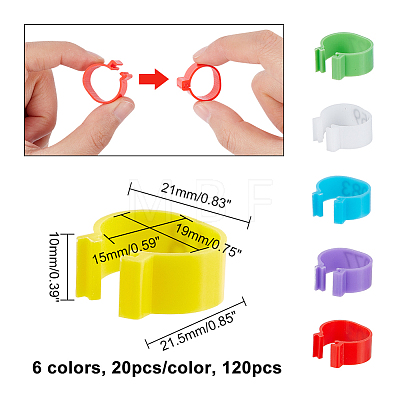 120Pcs 6 Colors Plastic Poultry Leg Identification Bands AJEW-WH0258-456-1