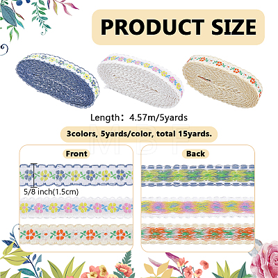 15 Yards 3 Colors Vintage Jacquard Polyester Ribbon SRIB-FG0001-39-1