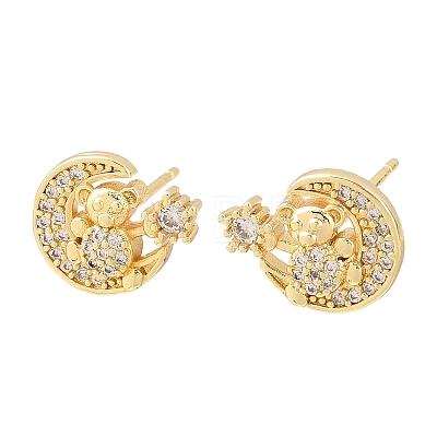 Brass Micro Pave Clear Cubic Zirconia Stud Earrings EJEW-F400-26A-G-1