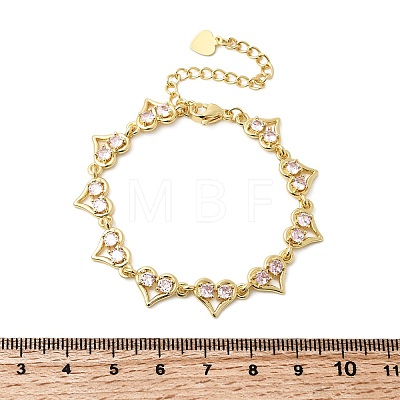 Heart Brass Micro Pave Cubic Zirconia Link Chain Bracelets BJEW-L715-01G-02-1