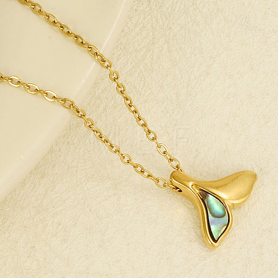 Luxury 304 Stainless Steel Pave Natural Paua Shell Whale Tail Pendant Necklaces EK0533-3-1