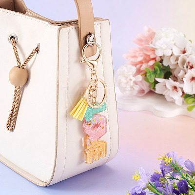 Alloy & Resin Tassel Keychainss AJEW-TADJ0001-20G-07-1