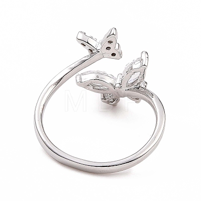 Clear Cubic Zirconia Butterfly Open Cuff Ring X-RJEW-B028-26P-1