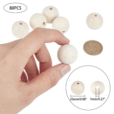 Natural Unfinished Wood Round Beads WOOD-PH0008-91-25mm-1