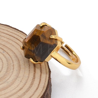 Hexagon Natural Tiger Eye Finger Rings RJEW-B113-02G-05-1