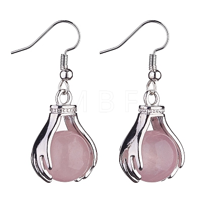 Natural Rose Quartz Palm Dangle Earrings EJEW-A092-09P-18-1