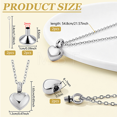 2Pcs 304 Stainless Steel Urn Ashes Pendants STAS-BC0004-38P-1