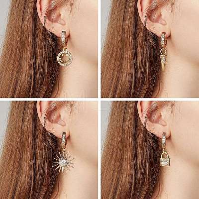 Clear Cubic Zirconia Sun Drop Huggie Hoop Earrings EJEW-SW00005-08-1