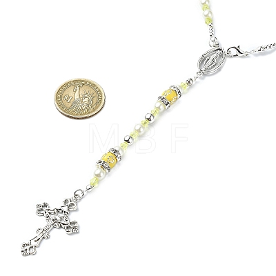 Cross & Virgin Mary Alloy Rosary Bead Necklaces NJEW-JN05123-05-1