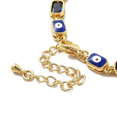 Enamel Evil Eye & Cubic Zirconia Rectangle Link Chain Bracelet BJEW-C029-02G-11-1