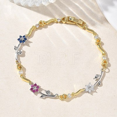 Brass Micro Pave Cubic Zirconia Link Chain Bracelets for Women BJEW-C156-04B-03GP-1