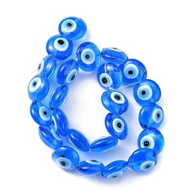 Flat Round Evil Eye Lampwork Bead Strands LAMP-R118-05-1