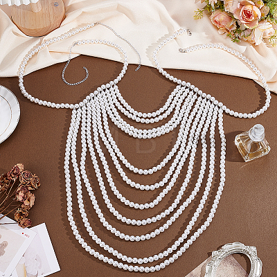 Imitation Pearl White Round Beaded Multi-Layered Shoulder Body Chains for Women AJEW-WH0816-461P-1