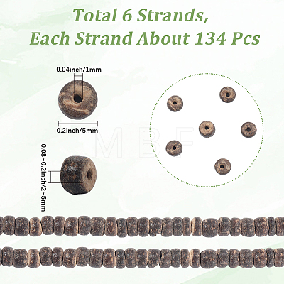 6 Strands Natural Coconut Shell Rondelle Bead Strands COCB-SC0001-02C-1