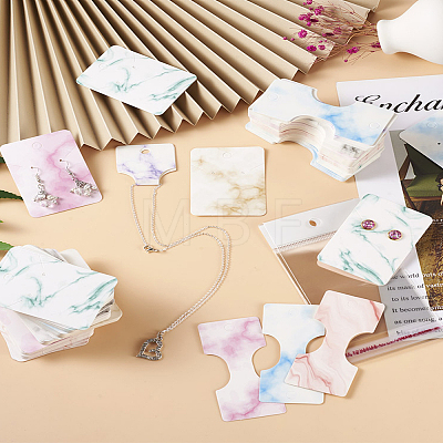 Fashewelry 210Pcs Marble Pattern Paper Hair Ties & Earring Display Card Sets CDIS-FW0001-03-1