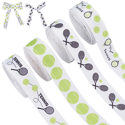 4 Rolls 4 Colors Sport Ball Print Grosgrain Ribbon OCOR-PH0004-07C-1