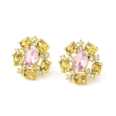 Flower Brass Micro Pave Cubic Zirconia Stud Earrings EJEW-L270-13G-1