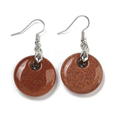 Rack Plating Brass Flat Round Dangle Earrings for Women EJEW-B064-01P-1