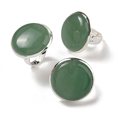 Natural Green Aventurine Round Adjustable Rings RJEW-K371-09S-13-1