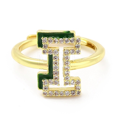 Mixed Color Enamel Initial Letter Adjustable Ring with Clear Cubic Zirconia RJEW-P045-01G-I-1