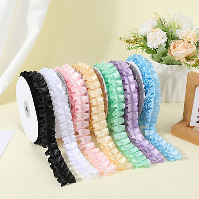 Pleated Solid Color Double-Sided Polyester Lace Trim DIY-WH20002-138E-1