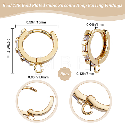 8Pcs Brass Hoop Earring Findings ZIRC-BBC0002-15-1