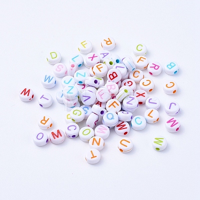 Craft Style Mixed Color Chunky Letter Acrylic Flat Round Beads for Kids Jewelry X-MACR-R481-M-1