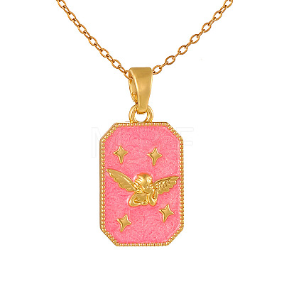 304 Stainless Steel Enamel Angel Dog Tag Pendant Necklaces WG4B66F-03-1