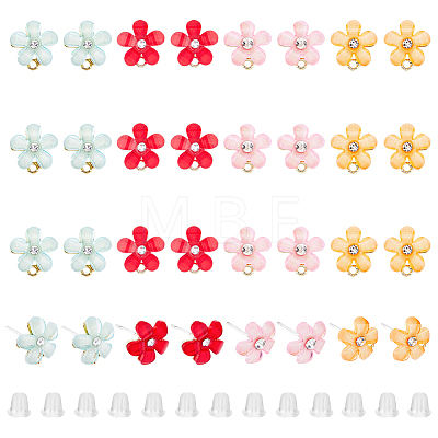 32Pcs 4 Colors Alloy Rhinestone Stud Earring Findings FIND-FH0005-78-1