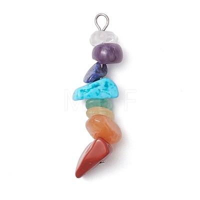 6Pcs Mixed Gemstone Chip Beaded Pendants Set PALLOY-JF02769-01-1