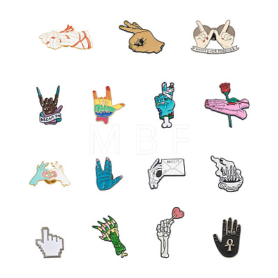 Craftdady 15Pcs 15 Style Gesture with Words Enamel Pins JEWB-CD0001-04-1