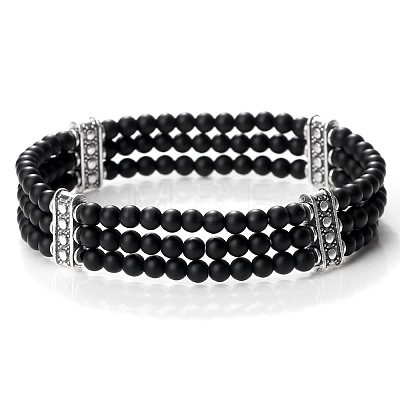 Round Forsted Natural Obsidian & Alloy Multi-Strand Beaded Stretch Bracelets for Women Men GQ0306-1-1