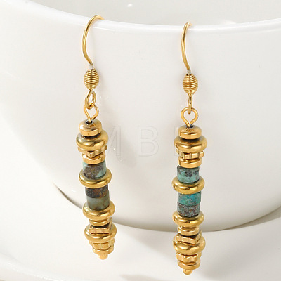 304 Stainless Steel & African Turquoise(Jasper) Dangle Earrings for Women WG35C69-01-1
