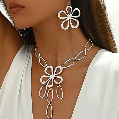 Alloy Hollow Flower Pendant Necklaces & Dangle Earrings Sets FS-WG0DA6E-02-1