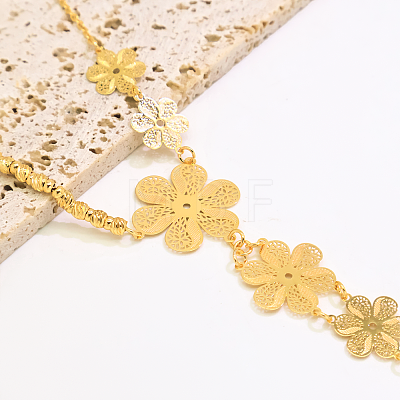 Vintage Brass Carved Hollow 6-Petal Flower Hand Chain Ring Bracelets for Women FB4811-2-1