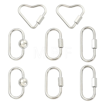8Pcs 4 Styles 304 Stainless Steel Screw Carabiner Lock Charms STAS-FS0002-38-1