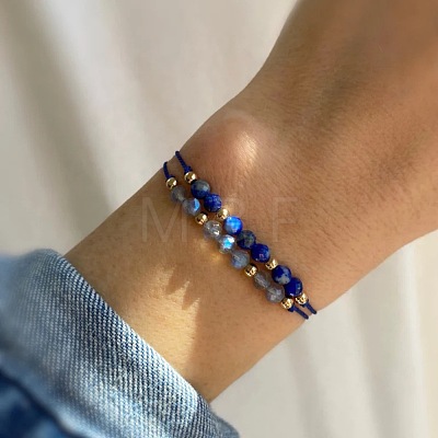 Adjustable Natural Gemstone & Brass Beaded Slider Bracelets for Women DZ3322-1-1