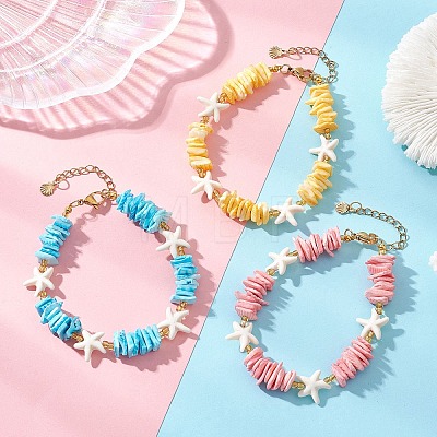 Synthetic Turquoise & Natural Sea Shell Beaded Bracelets for Women BJEW-JB13585-1