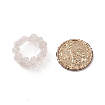Natural Rose Quartz & Glass Braided Beaded Stretch Ring for Women RJEW-JR00546-03-1