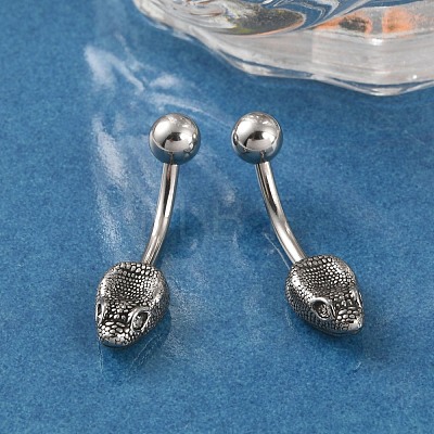 Snake Head 316 Surgical Stainless Steel Cubic Zirconia Belly Button Rings EJEW-G416-16AS-03-1