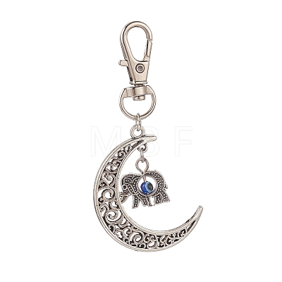 Tibetan Style Alloy Crescent Moon with Animal Pendant Decorations with Resin Evi Eye HJEW-JM00874-1
