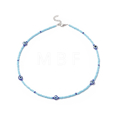 Resin Evil Eye & Glass Seed Beaded Necklace for Women NJEW-JN04243-1