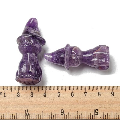 Natural Amethyst Carved Healing Cat with Witch Hat Figurines DJEW-D012-07C-1