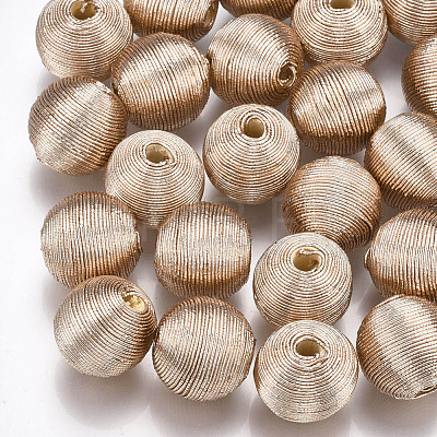 Wood Beads Covered with Polyester Cord Wire WOVE-S117-12mm-05-1