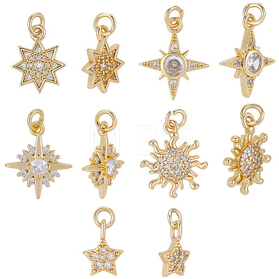 10Pcs 5 Styles Brass Micro Pave Clear Cubic Zirconia Pendants KK-BBC0028-74-1