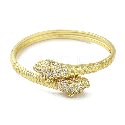 Brass Pave Clear Cubic Zirconia Leopard Hinged Bangle for Women BJEW-K246-03G-1